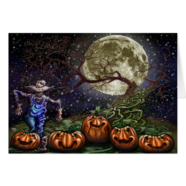 Cartão Patch de Abóbora de Halloween Spooky (Frente Horizontal)
