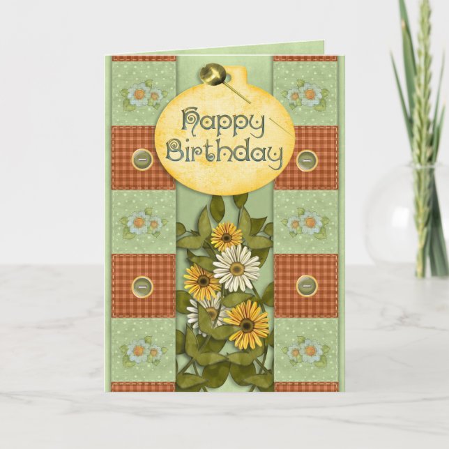 Cartão Patchwork Floral Birthday (Frente)