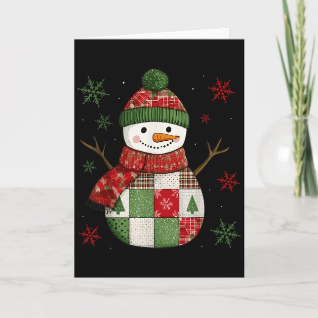 Cartão Patchwork Snowman Retro Funny Christmas Snowman Ho (Frente)