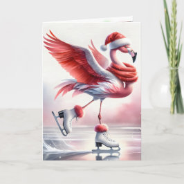 Cartão Patinação De Gelo Do Flamingo De Natal
