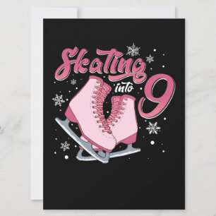 Cartão Patinação no Gelo Aniversário de 9 Anos Menina 9 A