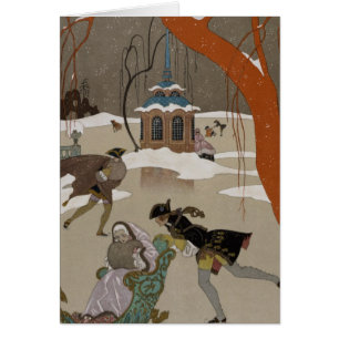 Cartão Patinagem no gelo no lago congelado