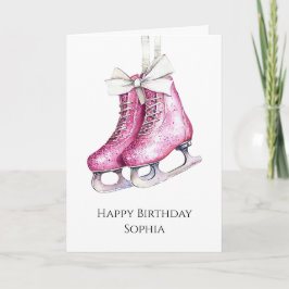 Cartão Patins de Gelo Rosa Bonito de Aniversário