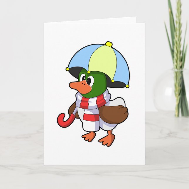 Cartão Pato a chover com guarda-chuva (Frente)