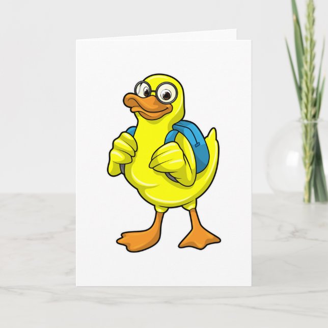 Cartão Pato como Aluno com Mochila (Frente)
