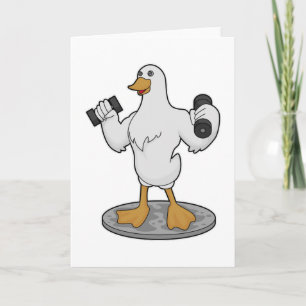 Cartão Pato como Bodybuilder com Dumbbells