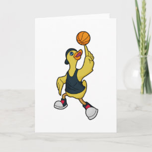 Cartão Pato como jogador de basquete com bola de basquete