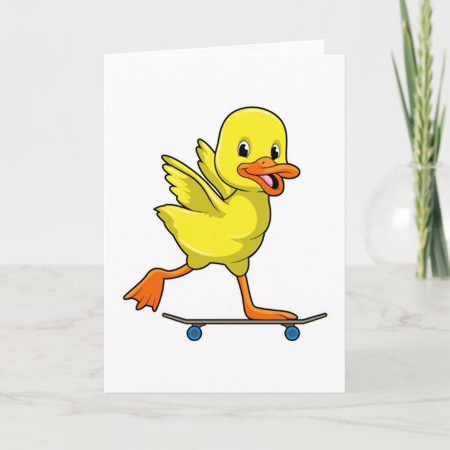 Cartão Pato como Patinador com Skate (Frente)