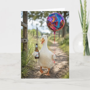 Cartão Pato de 21 anos com uma Cerveja