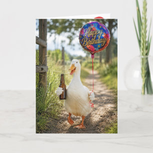 Cartão Pato de Aniversário com Cerveja e Balão