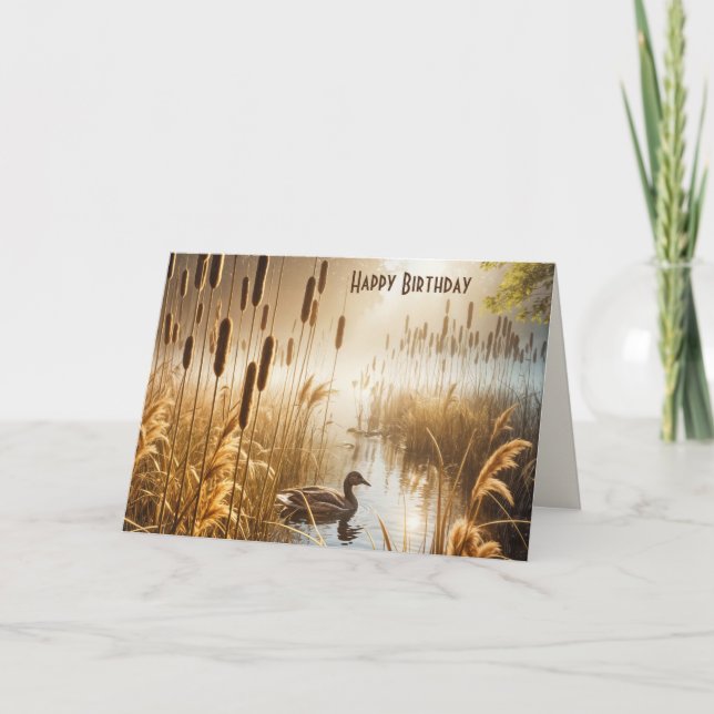 Cartão Pato de aniversário na Misty Pond (Frente)
