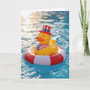 Cartão Pato de Borracha Amarelo de 4 de Julho na Piscina