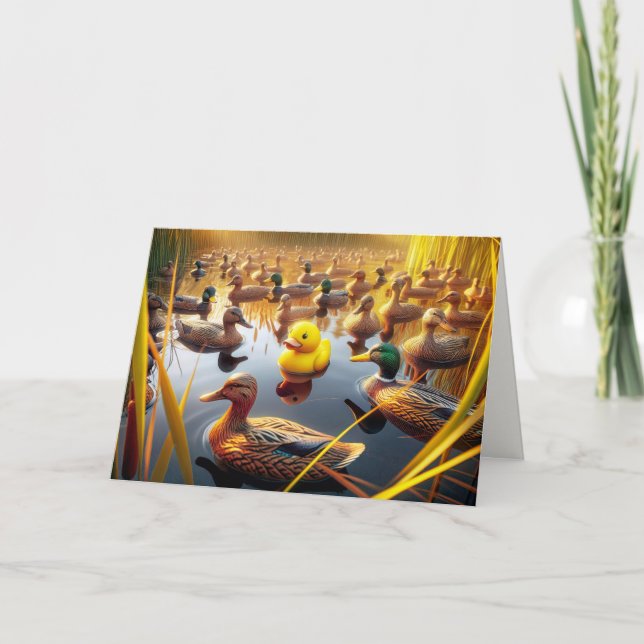 Cartão Pato de Borracha Amarelo de Aniversário com Cascos (Frente)