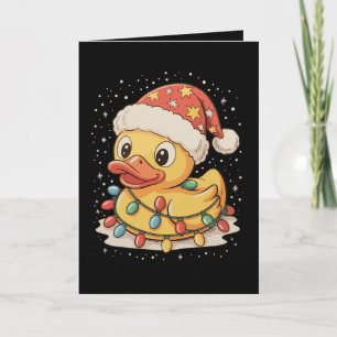 Cartão Pato de Borracha Chapéu de Papai Noel Luzes de Nat