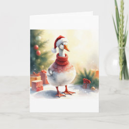 Cartão Pato de Natal em Aquarela
