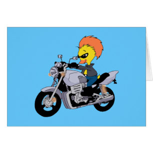 Cartão Pato dos desenhos animados em uma motocicleta