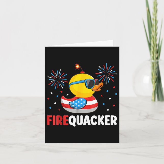 Cartão Pato Firequacker Patriótico do Dia 4 de Julho Quar (Frente)