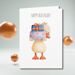 Cartão Pato Fofo e Presentes Feliz Aniversário