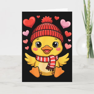 Cartão Pato Kawaii do Dia dos Namorados Corações Cachecol