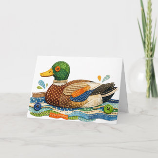 Cartão Pato Mallard com Patchwork Acolchoado