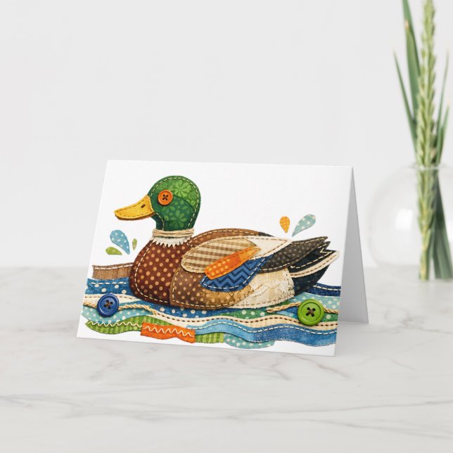 Cartão Pato Mallard com Patchwork Acolchoado (Frente)