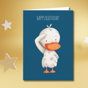 Cartão Pato Militar Fofo Saudando Aniversário