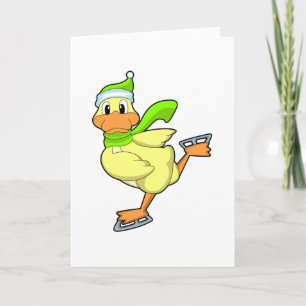 Cartão Pato no patinamento no gelo com patins de gelo