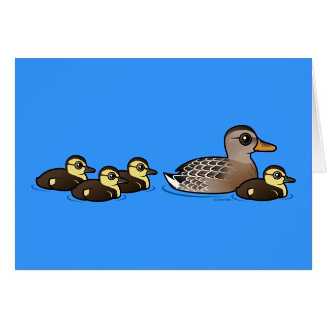 Cartão Pato selvagem & quatro patinhos (Frente Horizontal)