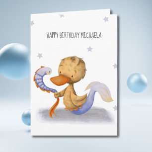 Cartão Pato Sereia Aniversário Caprichoso Feliz Aniversár