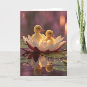 Cartão Patos Adoráveis em Flor de Água