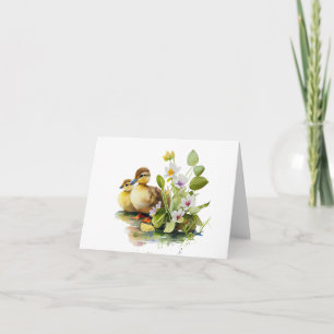 Cartão Patos Amarelos com VAZIO de Flores