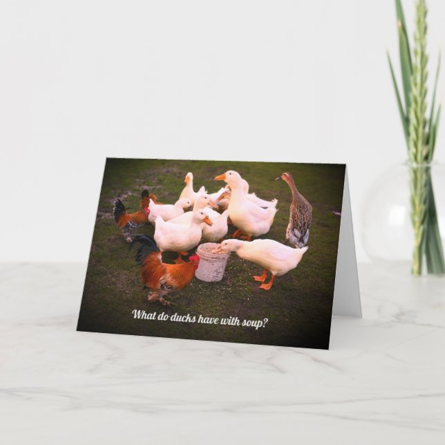 Cartão Patos e Galinhas Comendo Aniversário Engraçado (Frente)