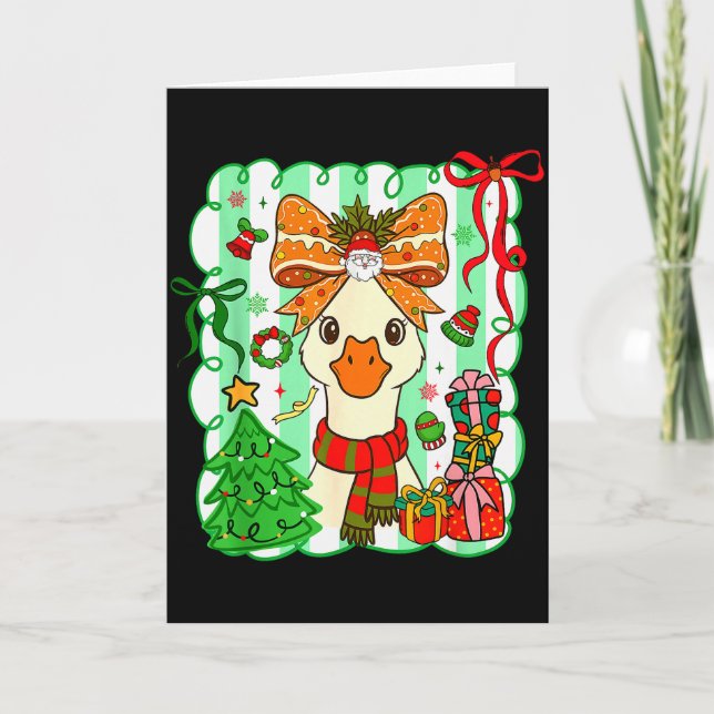 Cartão Patos Elegantes Arco Árvore de Natal Menina de Nat (Frente)