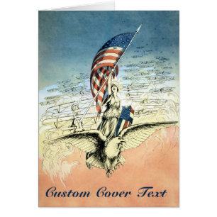 Cartão Pátria Vintage, Senhora, Águia com Bandeira Americ