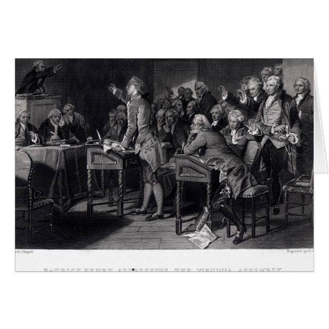 Cartão Patrick Henry dirigindo-se à Assembleia da Virgíni (Frente Horizontal)