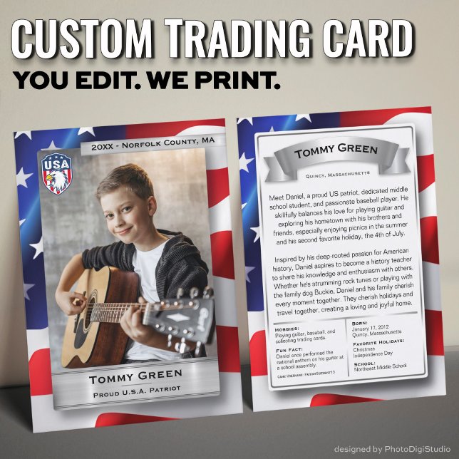 Cartão Patriot Comercial Personalizado Modelo 4 de (Custom Patriotic Trading Card, USA Pride Card)