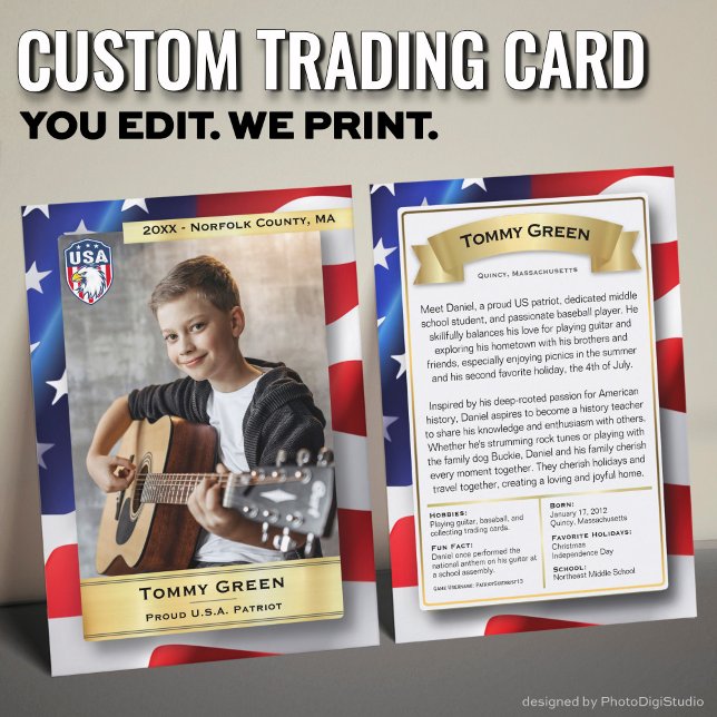 Cartão Patriot Comercial Personalizado Modelo 4 de (Custom Patriotic Trading Card, USA Pride Card)