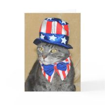 Patriotic 4th of July Gray Tabby Cat card