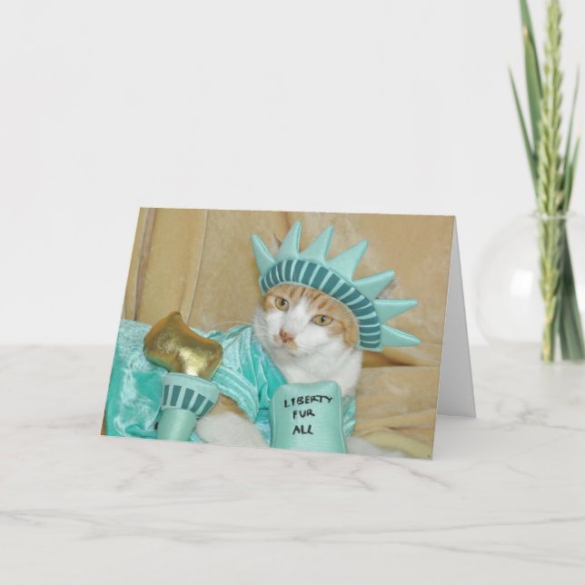 Cartão Patriotic 4th of July Orange Cat Card (Frente)