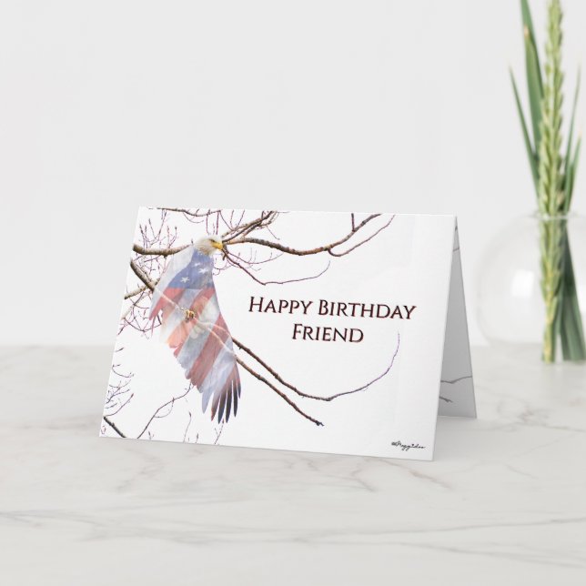 Cartão Patriotic Bald Eagle Happy Birthday (Frente)