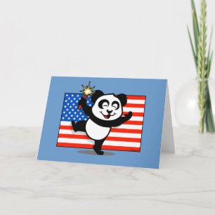 Cartão Patriotic Panda With American Flag