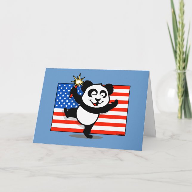 Cartão Patriotic Panda With American Flag (Frente)