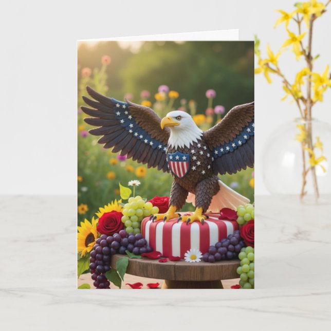 Cartão Patriotic USA Birthday Card, American Flag, Eagle (Flor Amarela)
