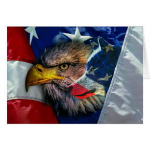 Cartão Patriótica Americana Flag Bald Eagle Wolf