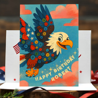 Cartão Patriótica Bald Eagle Birthday Whimsical Primitive