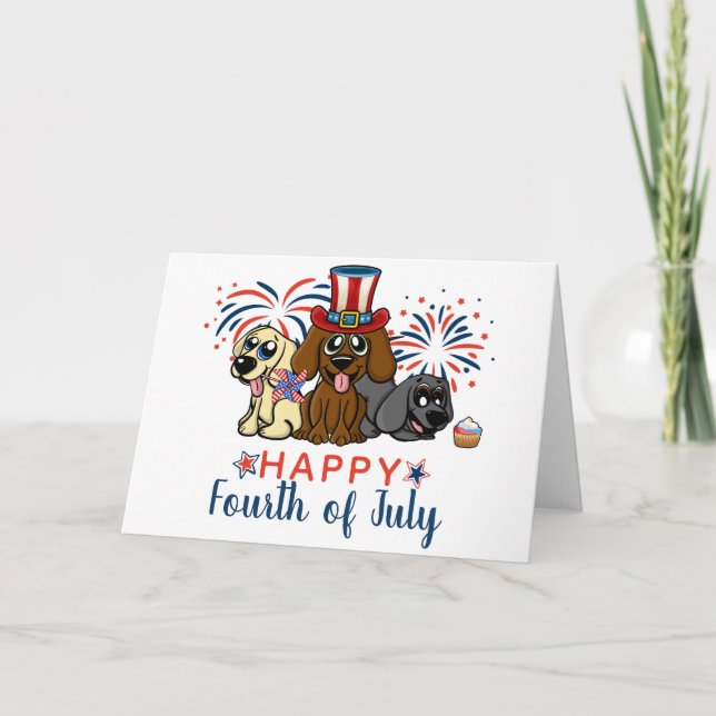 Cartão Patriótico 4 de julho Cachorro Fogueira (Frente)