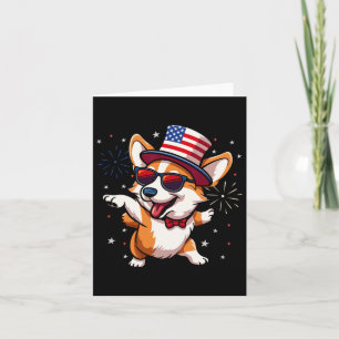 Cartão Patriótico Americano Corgi Dançando Bandeira Ameri