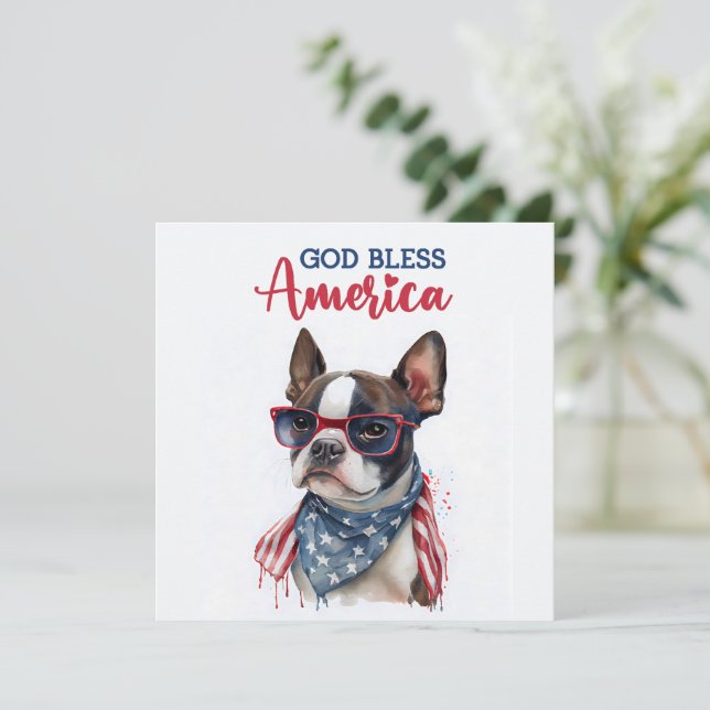 Cartão Patriótico Cão-Boston Terrier 4 de julho (Em pé/Frente)