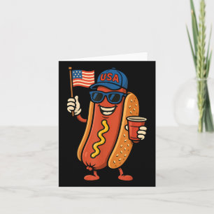 Cartão Patriótico do Quarto de Julho do Hotdog Engraçado