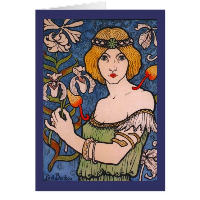 Cartão Paul Berthon - Senhora com Orquídeas (Frente)
